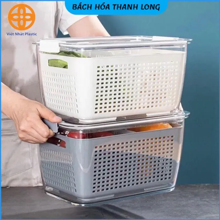 Hộp Đựng Thực Phẩm 2 Lớp Hokori Tiện Lợi, Chia Ngăn, Có Lỗ Thoát Nước