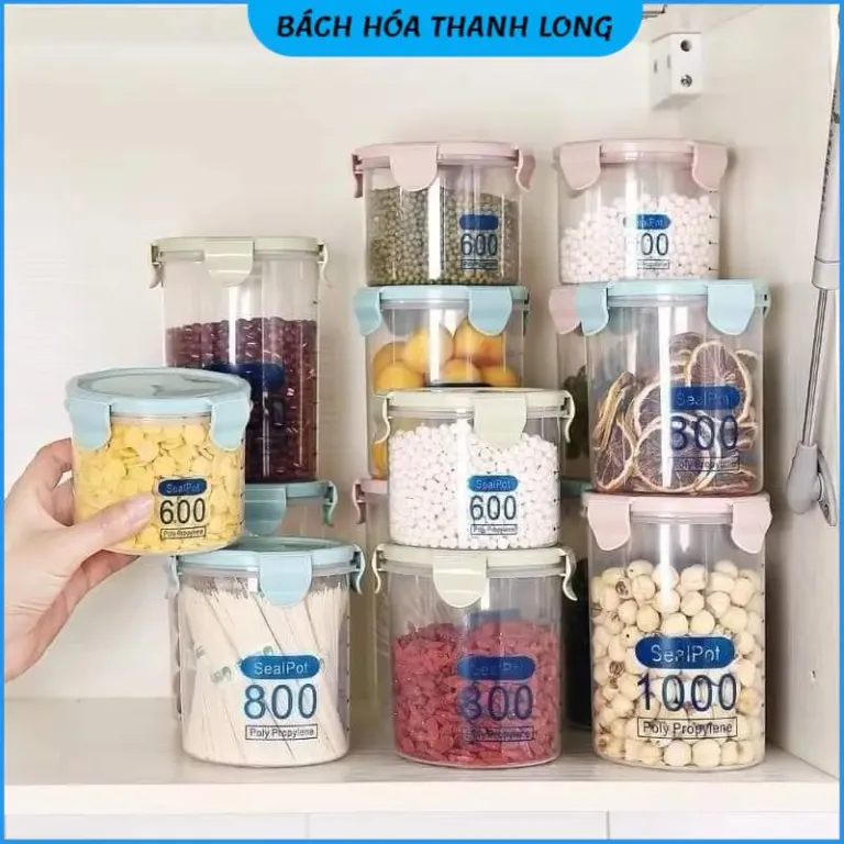 Set 3 Hộp Đựng Ngũ Cốc, Hộp Bảo Quản Đồ Khô Nắp Kín Chống Ẩm Mốc Mối Mọt 600ml-800ml-1000ml