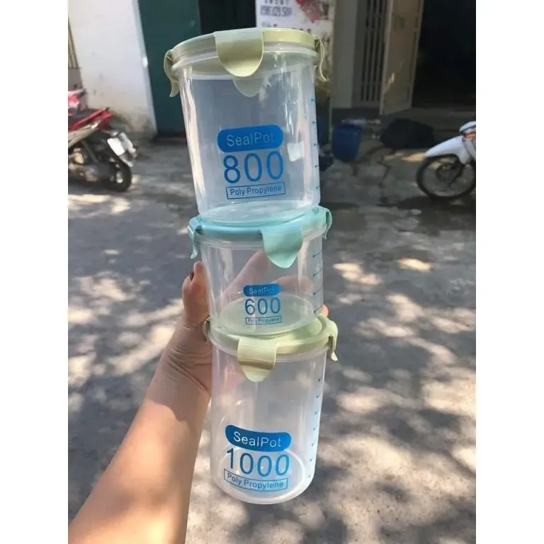 Set 3 Hộp Đựng Ngũ Cốc, Hộp Bảo Quản Đồ Khô Nắp Kín Chống Ẩm Mốc Mối Mọt 600ml-800ml-1000ml