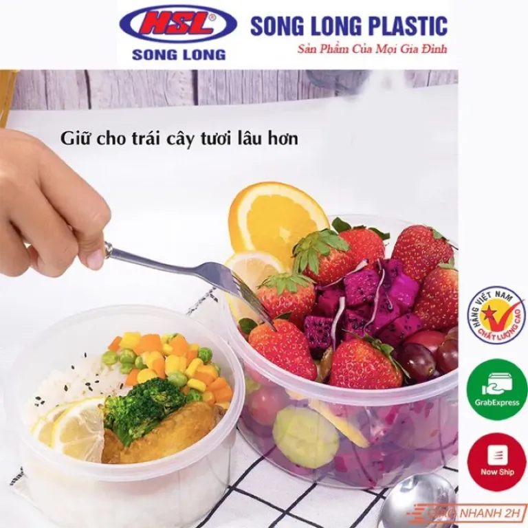 Combo Hộp Đựng Bảo Quản Thực Phẩm 500ml Song Long Plastic Four Lock Nhựa Tròn