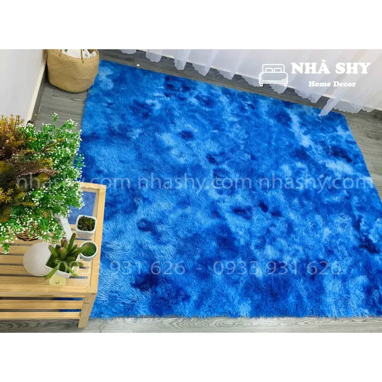 Thảm Lông Trải Sàn Màu Xanh Biển Loang - Size 2mx1m6