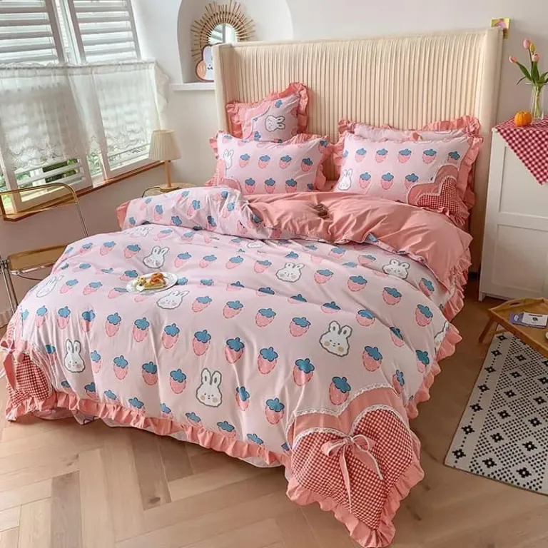 Trọn Bộ Chăn Ga Gối Cotton Đũi Bèo Nơ Cao Cấp - Chất Cotton Thêm Nhiều Họa Tiết Dễ Thương