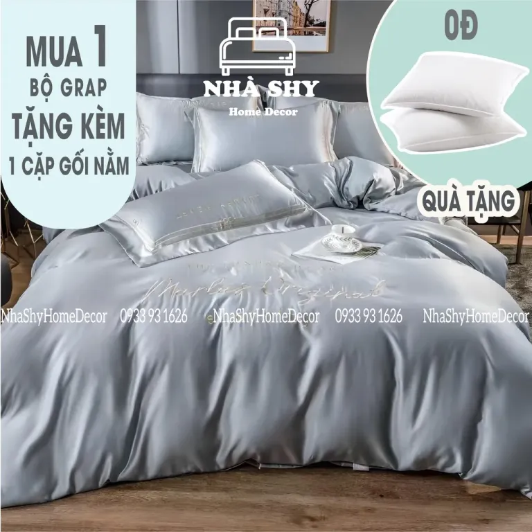 Trọn Bộ Chăn Ga Vỏ Gối Lụa Cotton Cao Cấp Thêu Chữ ORGINAL - Họa Tiết Thêu Nổi - Màu Sắc Sang Trọng