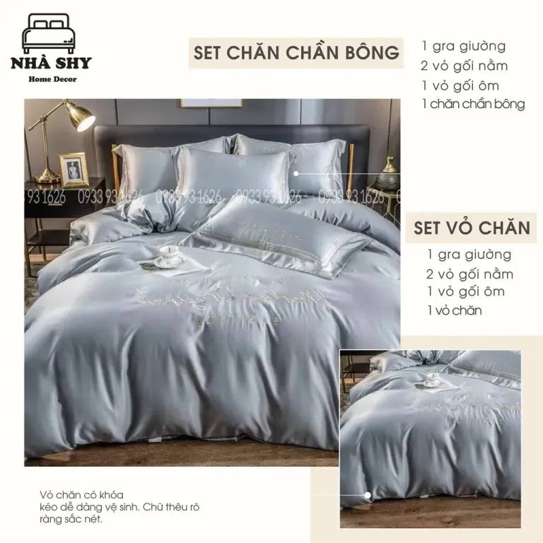 Trọn Bộ Chăn Ga Vỏ Gối Lụa Cotton Cao Cấp Thêu Chữ ORGINAL - Họa Tiết Thêu Nổi - Màu Sắc Sang Trọng