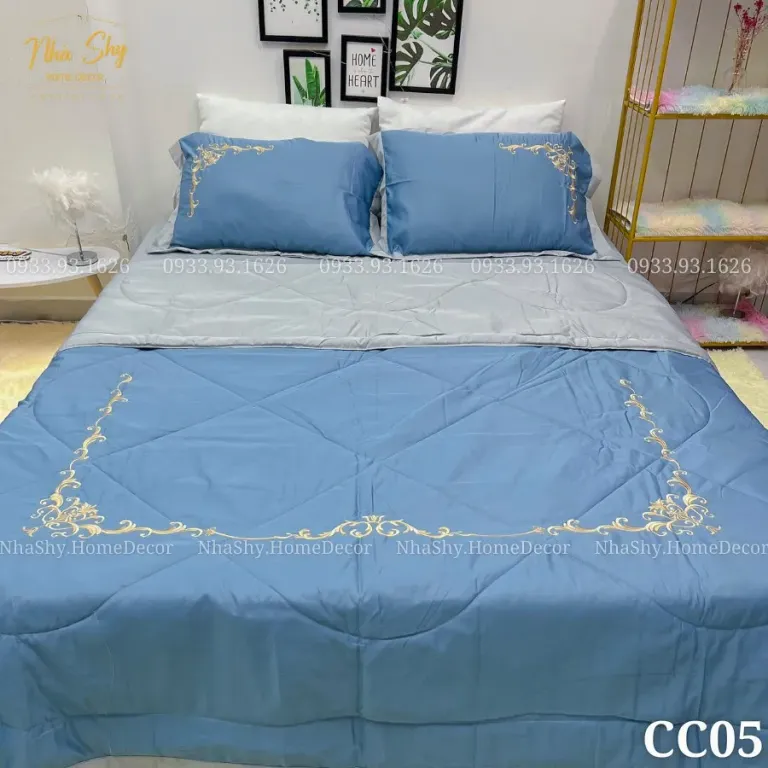 Trọn Bộ Chăn Ga Vỏ Gối Lụa Cotton Hoàng Gia - Họa Tiết Thêu Royal Bedding - Phối Màu