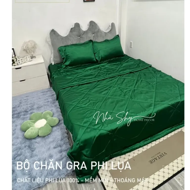 Trọn Bộ Dra Giường Phi Lụa Thái Tuấn Cao Cấp - Size 2Mx1M6