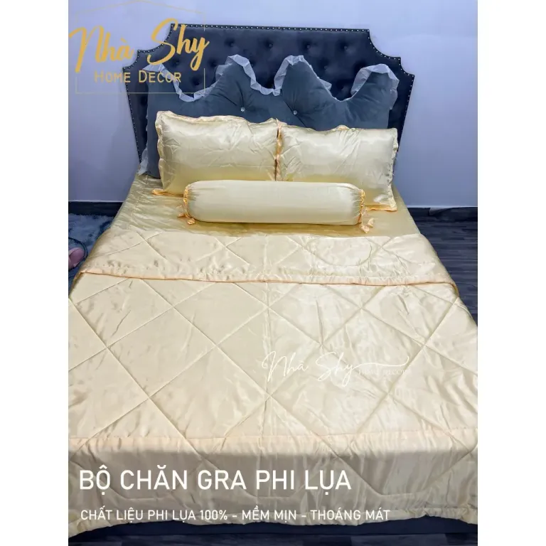 Trọn Bộ Drap Giường Phi Lụa Bóng Cao Cấp