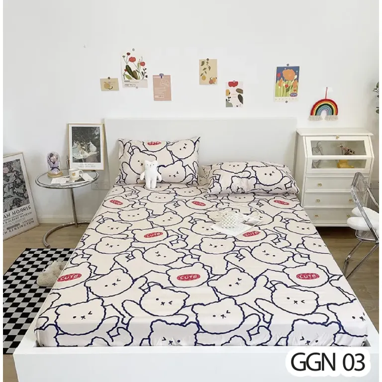 Trọn Bộ Ga Giuờng Cotton Poly 3 Món - Họa Tiết 3D - Hàng Nhập Khẩu - Set Ga + 2 Vỏ Gối Nằm