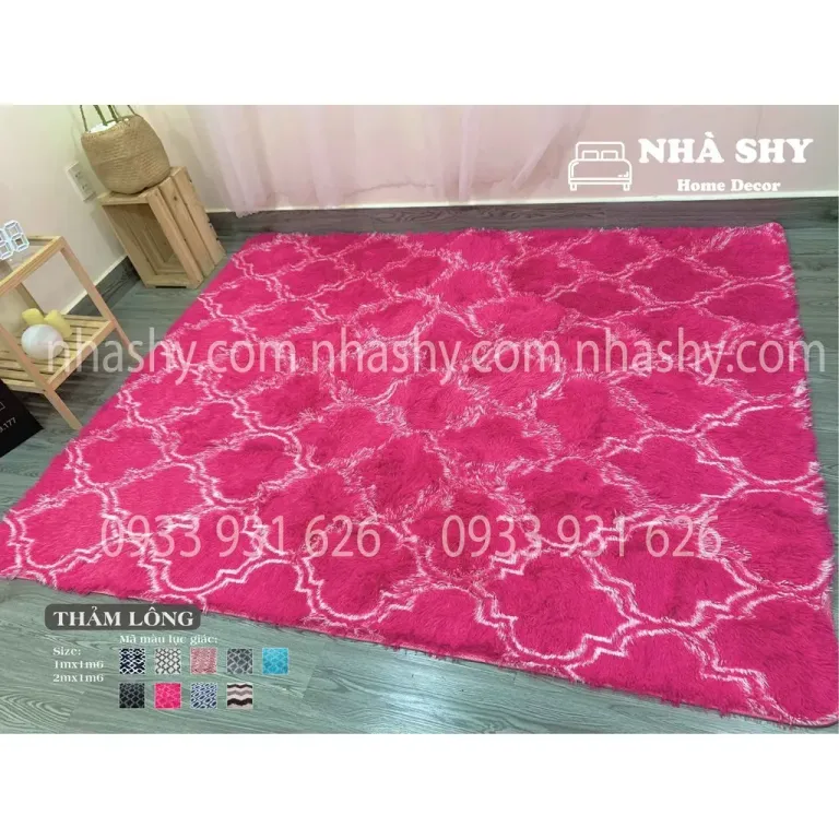 Thảm Lông Trải Sàn Màu Hồng Đậm Hình Thoi - Size 2mx1m6