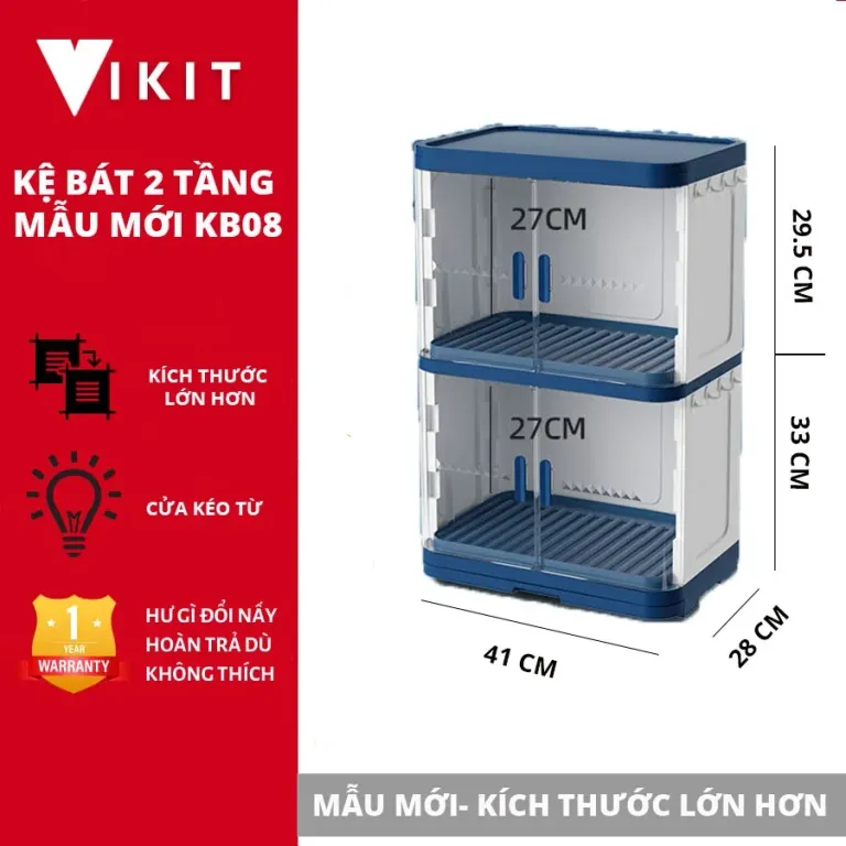 Kệ Úp Chén Có Nắp Đậy 2 Tầng Có Khay Hứng Nước VKIT KB08