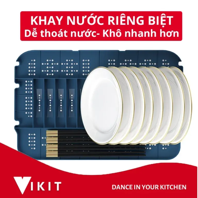 Kệ Úp Chén Có Nắp Đậy 2 Tầng Có Khay Hứng Nước VKIT KB08