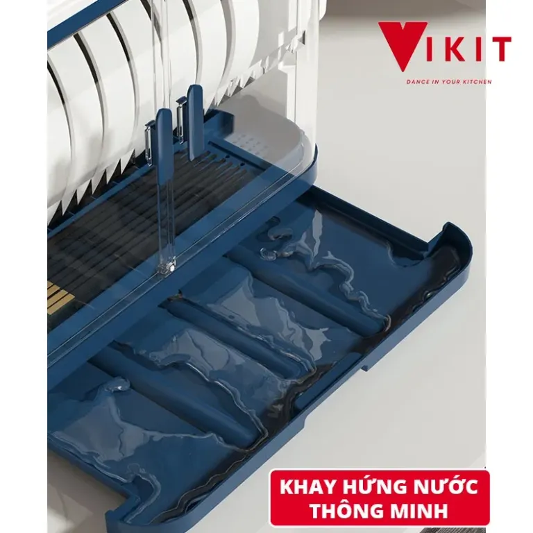 Kệ Úp Chén Có Nắp Đậy 2 Tầng Có Khay Hứng Nước VKIT KB08