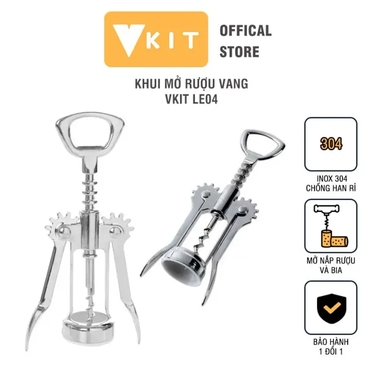 Khui Rượu Vang Mở Rượu Vang Inox Cao Cấp 304 VKIT LE04