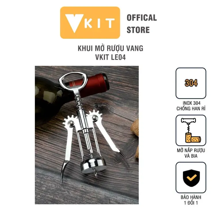 Khui Rượu Vang Mở Rượu Vang Inox Cao Cấp 304 VKIT LE04