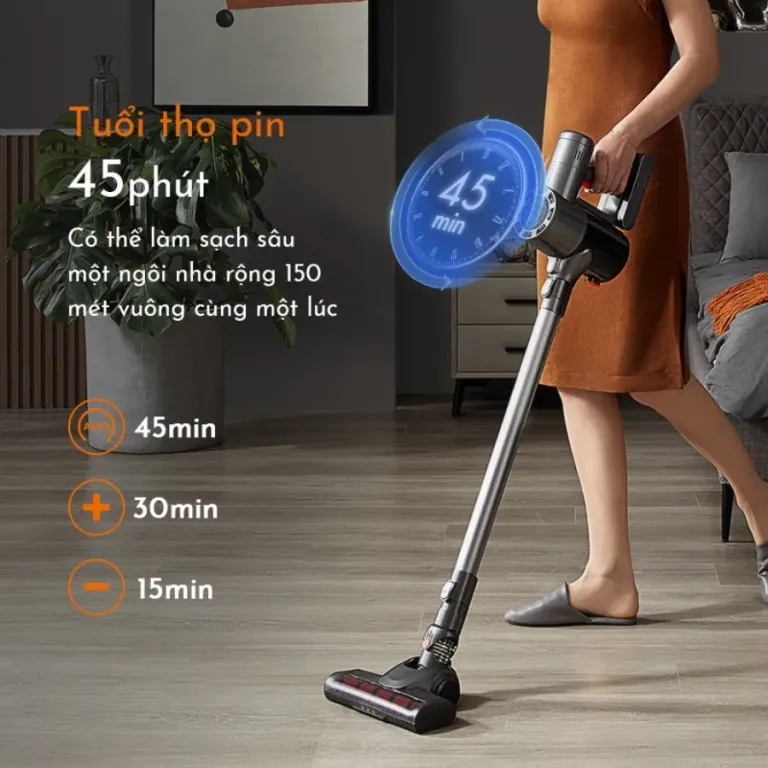 Máy Hút Bụi Cầm Tay Không Dây CÓ MÀN HÌNH Cảm Ứng Được Cao Cấp Lực Hút Mạnh Robot VKIT S4