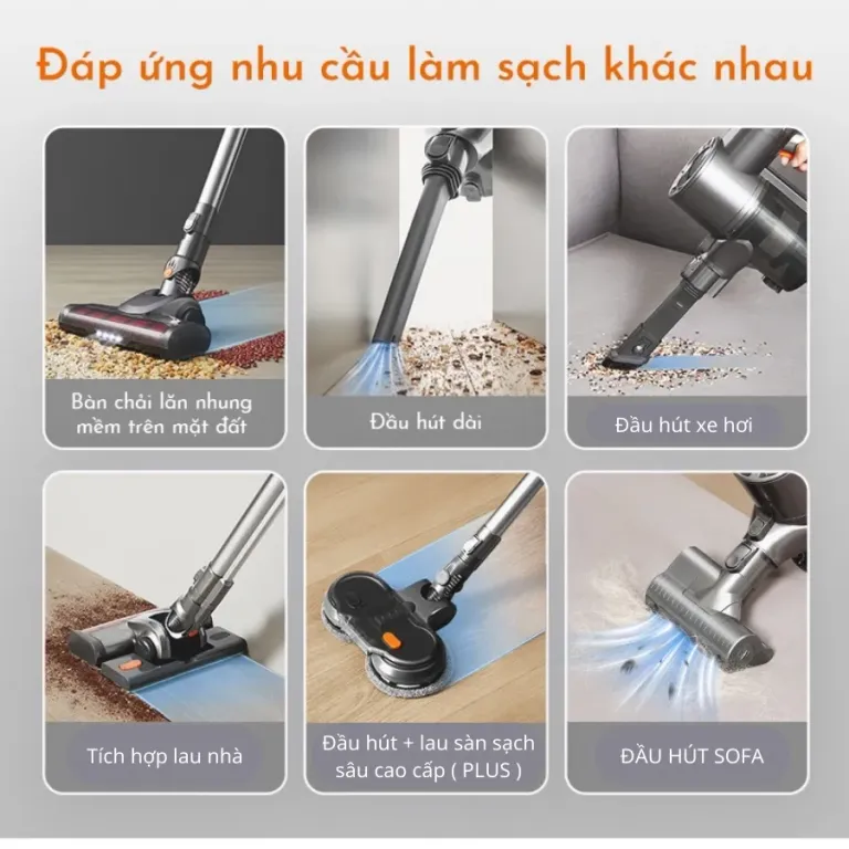 Máy Hút Bụi Cầm Tay Không Dây CÓ MÀN HÌNH Cảm Ứng Được Cao Cấp Lực Hút Mạnh Robot VKIT S4