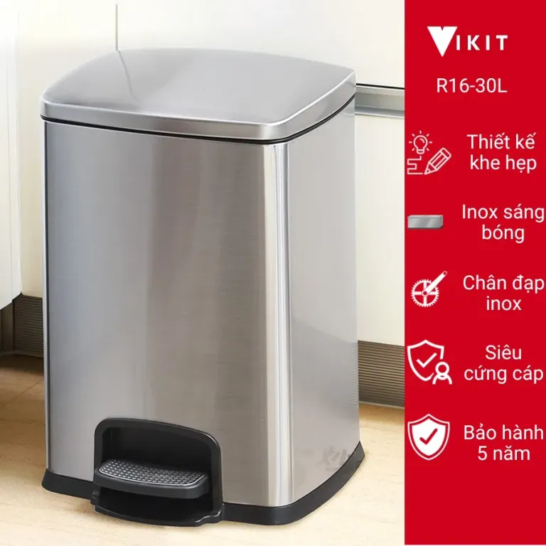 Thùng Rác Đạp Chân 30L Chất Liệu INOX 304 Cao Cấp Chất