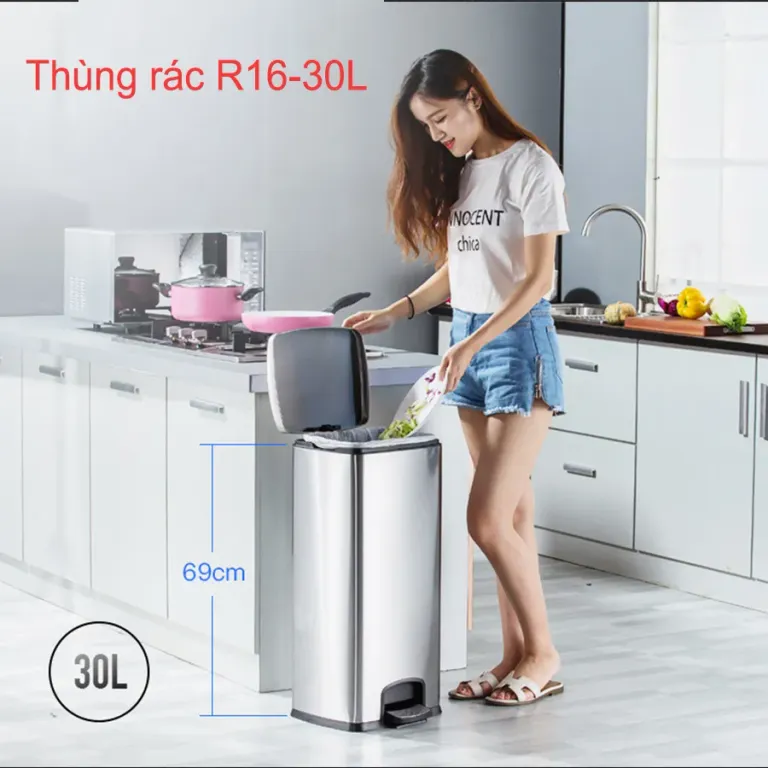 Thùng Rác Đóng Nắp Chậm R16-30L Chất Liệu INOX304 Cao Cấp