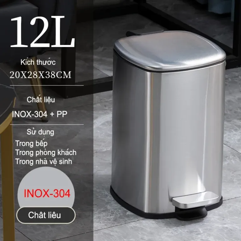 Thùng Rác Inox Đạp Chân Nhà Vệ Sinh, Bếp Cao Cấp Nắp Đóng Chậm VIKIT R16 6L - 30L