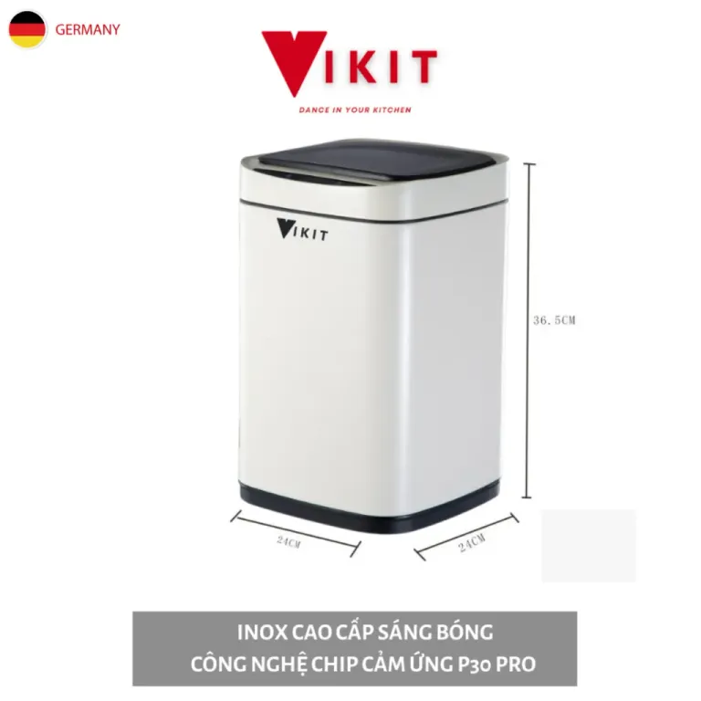 Thùng Rác Tự Động Cảm Ứng Thông Minh Inox Cao Cấp Sáng Bóng VKIT 6L - 20L