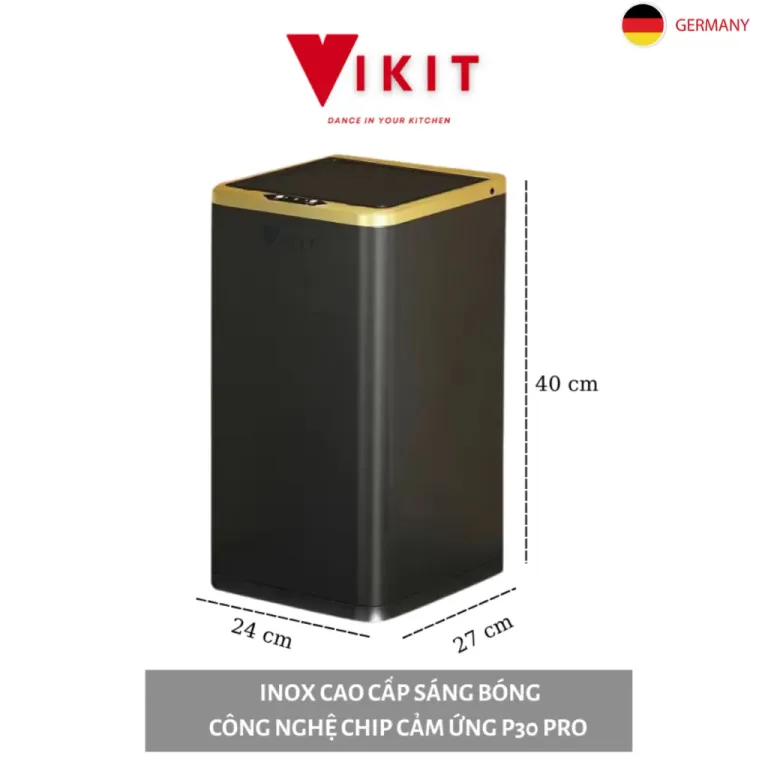 Thùng Rác Tự Động Cảm Ứng Thông Minh Inox Cao Cấp Sáng Bóng VKIT 6L - 20L