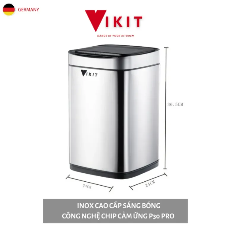 Thùng Rác Tự Động Cảm Ứng Thông Minh Inox Cao Cấp Sáng Bóng VKIT 6L - 20L