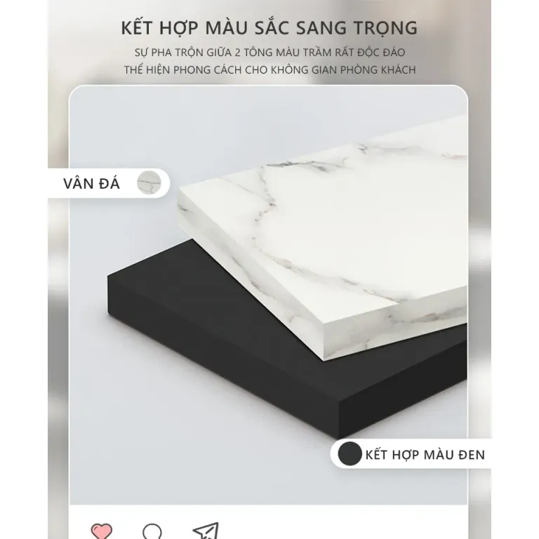 Bàn Trà Sofa Phòng Khách Màu Đen Mặt Giả Vân Đá Trắng Sang Trọng GP296