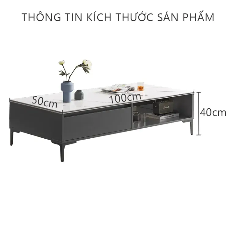 Bàn Trà Sofa Phòng Khách Màu Đen Mặt Giả Vân Đá Trắng Sang Trọng GP296