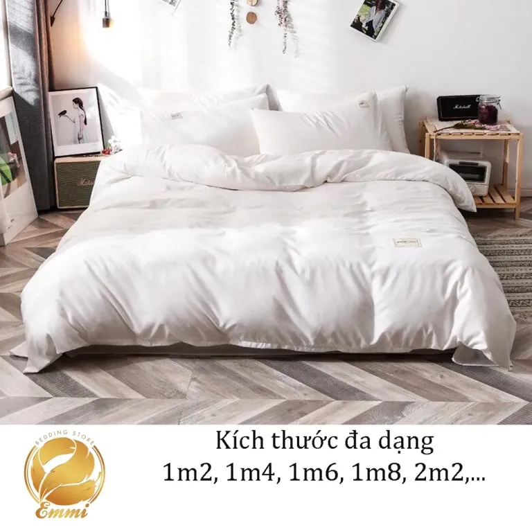 Bộ Chăn Ga Gối Cotton Tici Emmi Bedding Mẫu Trắng Tinh, Drap Giường Đủ Size