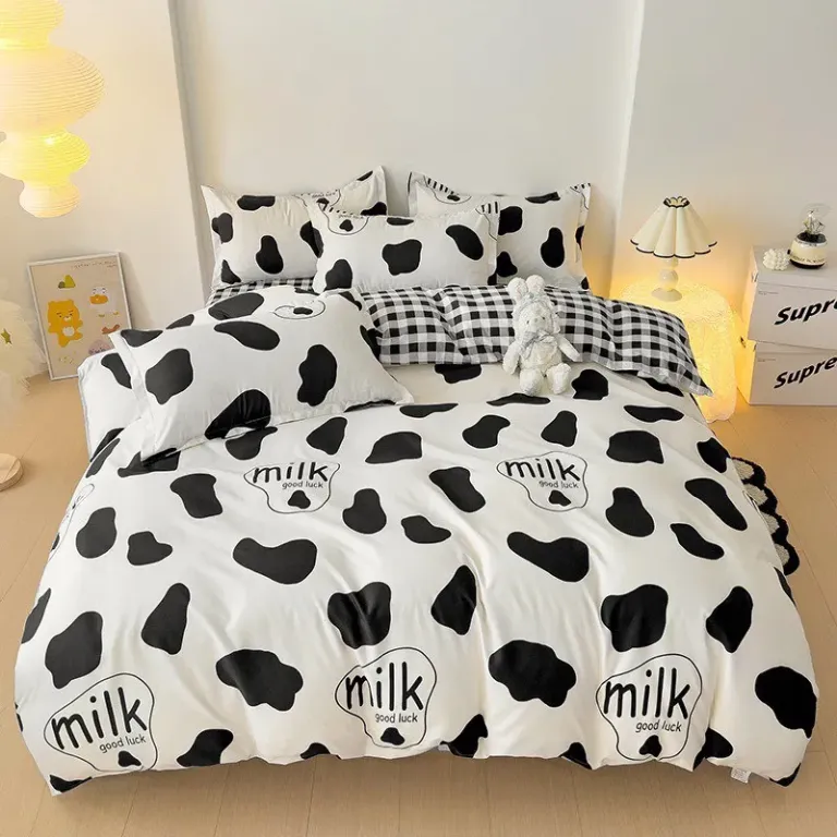 Bộ Chăn Ga Gối Emmibedding, Drap Cotton Poly Hàn Quốc Mẫu Bò Sữa Milk