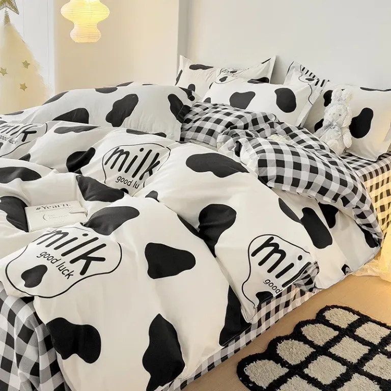 Bộ Chăn Ga Gối Emmibedding, Drap Cotton Poly Hàn Quốc Mẫu Bò Sữa Milk