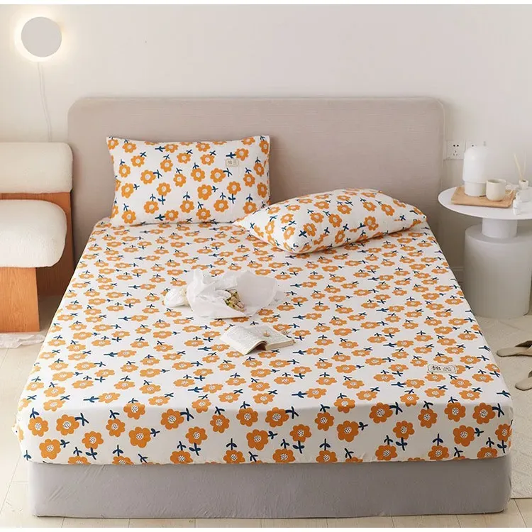 Bộ Ga Giường EmmiBedding 100% Cotton, Bộ Ga Chun Và 2 Vỏ Gối Miễn Phí Bo Chun