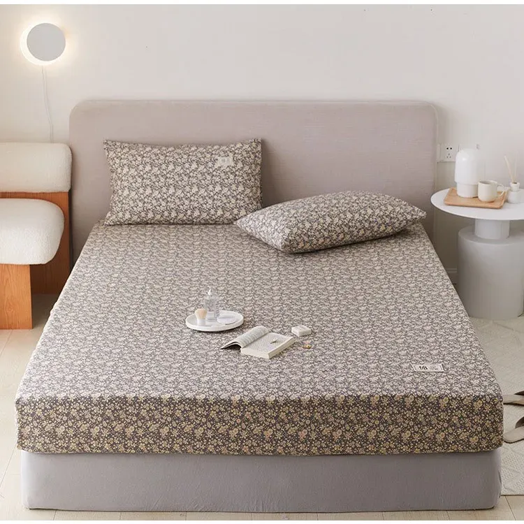 Bộ Ga Giường EmmiBedding 100% Cotton, Bộ Ga Chun Và 2 Vỏ Gối Miễn Phí Bo Chun