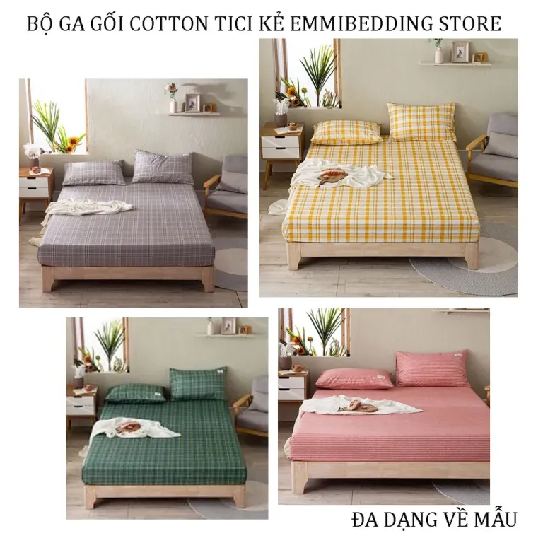 Bộ Ga Giường, Ga Gối Chất Liệu Cotton Tici Emmibedding, Các Mẫu Kẻ Hiện Đại Đủ Size