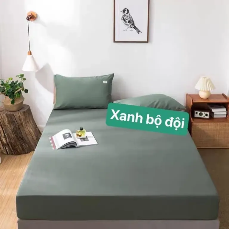 Bộ Ga Giường, Ga Gối TC Trơn 1 Màu EmmiBedding Gồm 1 Ga Và 2 Ao Gối Nằm