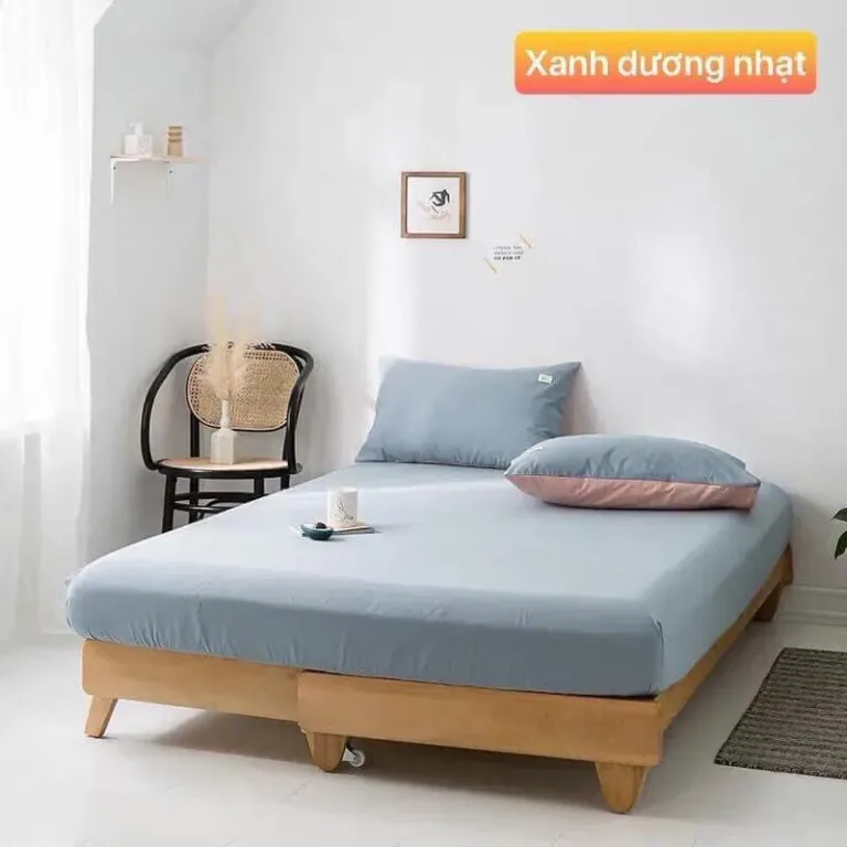 Bộ Ga Giường, Ga Gối TC Trơn 1 Màu EmmiBedding Gồm 1 Ga Và 2 Ao Gối Nằm