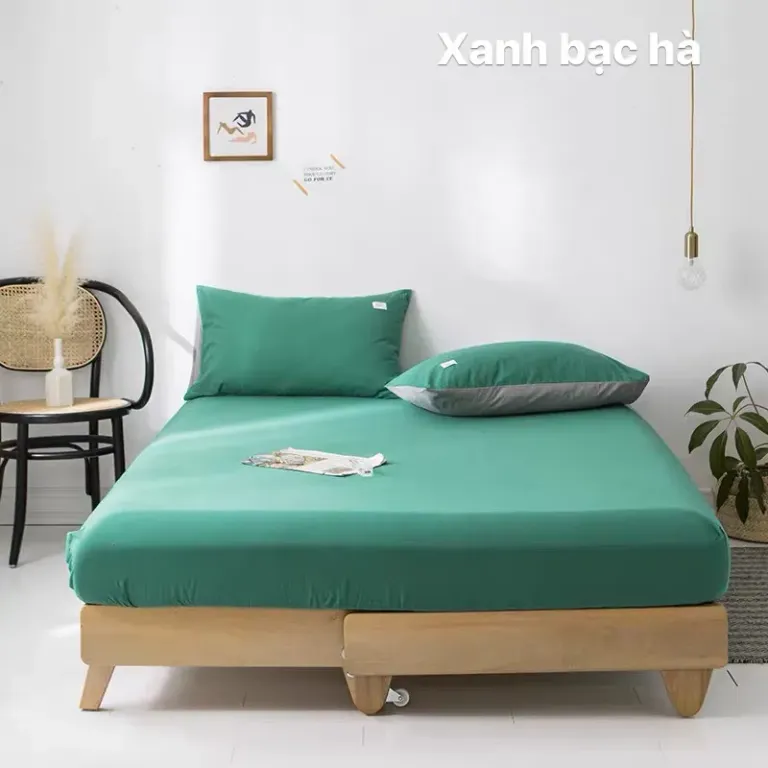 Bộ Ga Giường, Ga Gối TC Trơn Có Tag EmmiBedding Gồm 1 Ga Và 2 Áo Gối Nằm