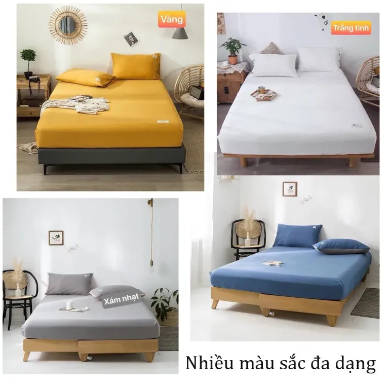 Bộ Ga Giường, Ga Gối TC Trơn Có Tag EmmiBedding Gồm 1 Ga Và 2 Áo Gối Nằm