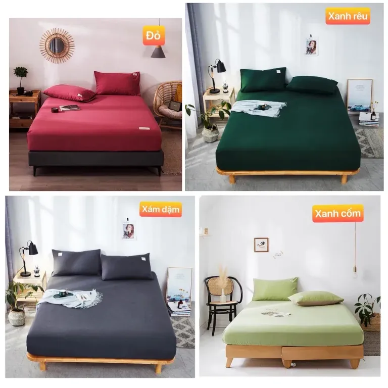 Bộ Ga Giường, Ga Gối TC Trơn Có Tag EmmiBedding Gồm 1 Ga Và 2 Áo Gối Nằm