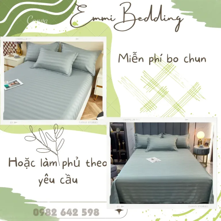 Bộ Ga Gối Cotton Kẻ 3F Chuyên Dùng Khách Sạn, Homestay, Nhà Nghỉ, Decor Phòng Ngủ