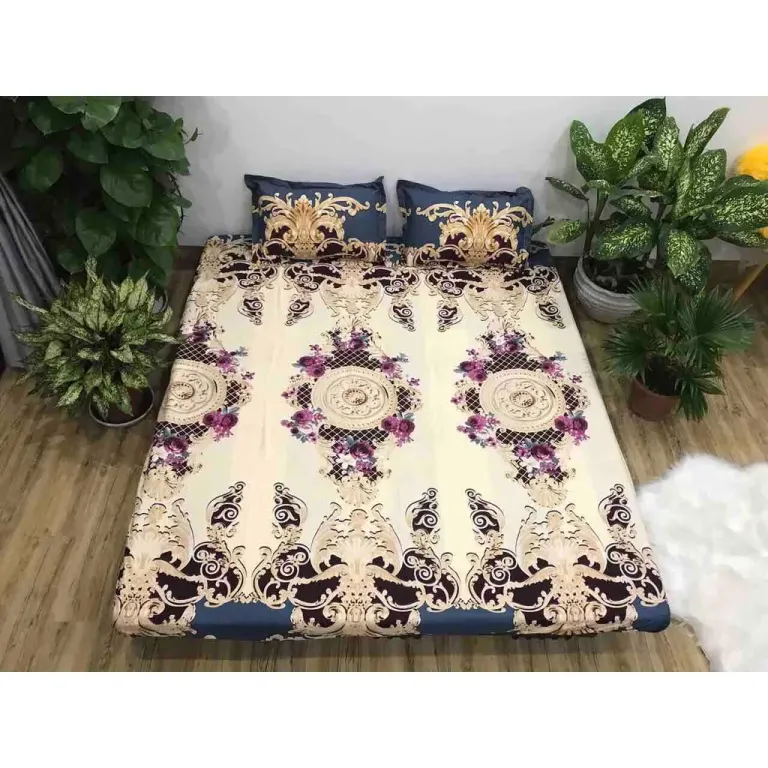 Bộ Ga Gối Cotton Poly Emmibedding Mẫu Họa Tiết Hoàng Gia