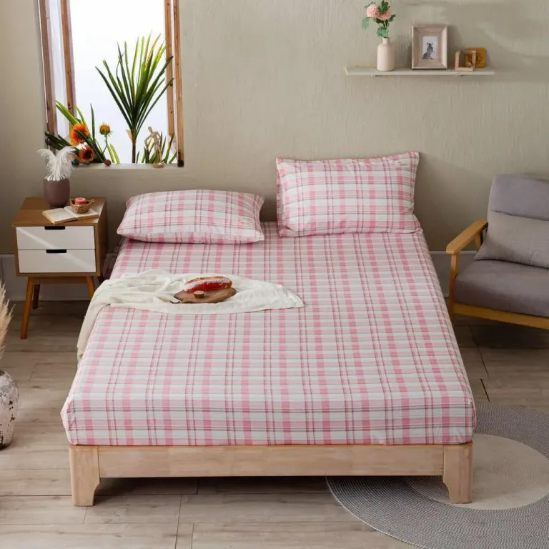 Ga Giường Hình Kẻ Caro Emmibedding Store Chất Liệu Cotton TC Miễn Phí Bo Chun Và Làm Ga Phủ Theo Yêu Cầu