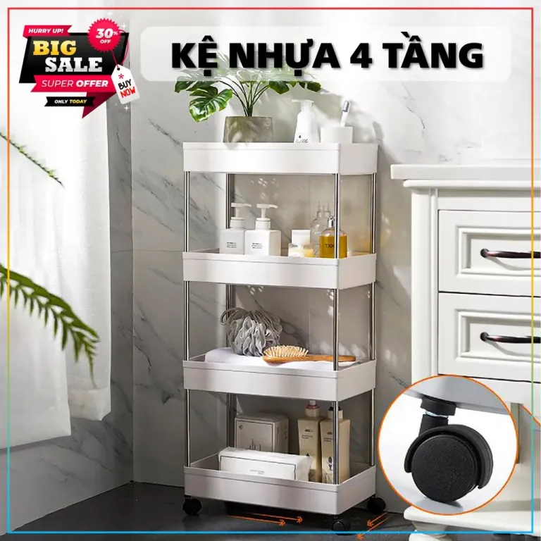 Kệ Đựng Đồ Đa Năng 3 Tầng / 4 Tầng Có Bánh Xe Đẩy Chuyên Dụng Cho Spa, Phòng Tắm, Bếp Chất Liệu Inox Cao Cấp