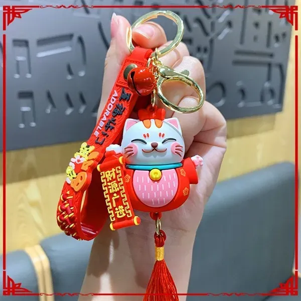 Móc Khoá Mèo Thần Tài Lucky Cat Size Lớn Kèm Chuông