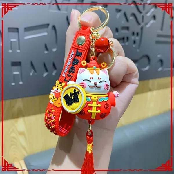 Móc Khoá Mèo Thần Tài Lucky Cat Size Lớn Kèm Chuông