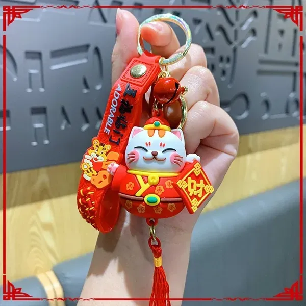 Móc Khoá Mèo Thần Tài Lucky Cat Size Lớn Kèm Chuông