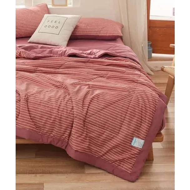 Bộ Chăn Ga Gối Cotton Tici Chăn Trần EMMI Bedding Mẫu Kẻ Ngang Hồng Grap Nệm Thun Lạnh Hàn Quốc Drap Giường Đệm Đủ Size