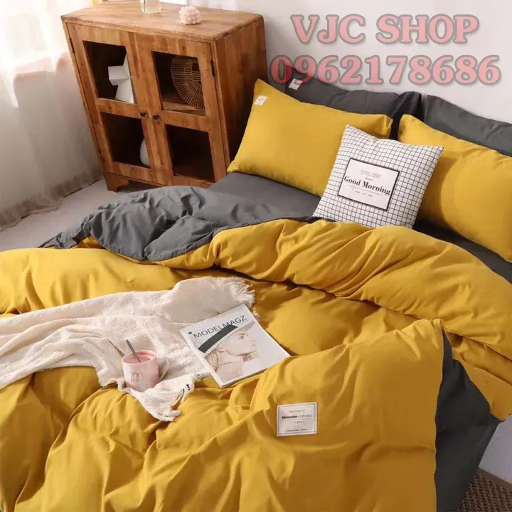 Bộ Chăn Ga Gối Cotton Tici Emmi Bedding Vàng Ga Ghi, Drap Giường Đủ Size Nệm 1m, 1m2, 1m4, 1m6, 1m8, 2m2 Không Kèm Ruột