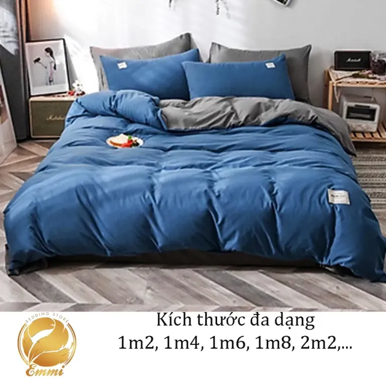 Bộ Chăn Ga Gối Cotton Tici Xanh Da Trời Emmibedding Store