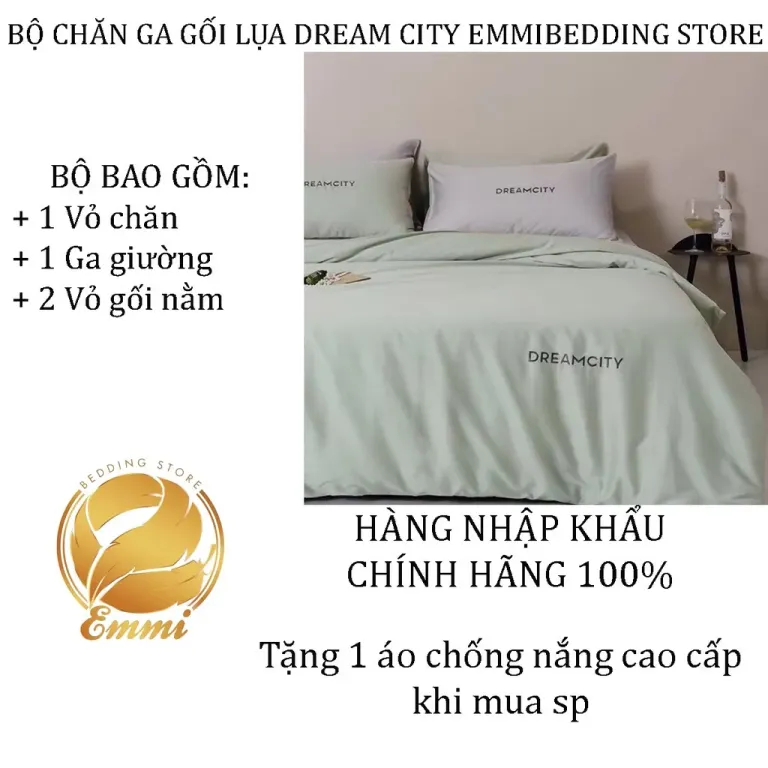 Bộ Chăn Ga Gối Lụa Dream Cao Cấp Mẫu Xanh Ngọc EMMIBEDDING STORE